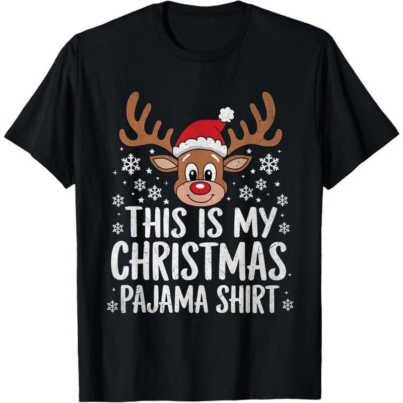 This Is My Pajama Shirt Reindeer Funny Xmas Pajama Made USA