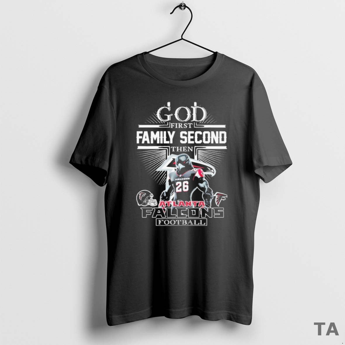 Top God First Family Second Then Atlanta Falcons Mascot T Shirt Sweater