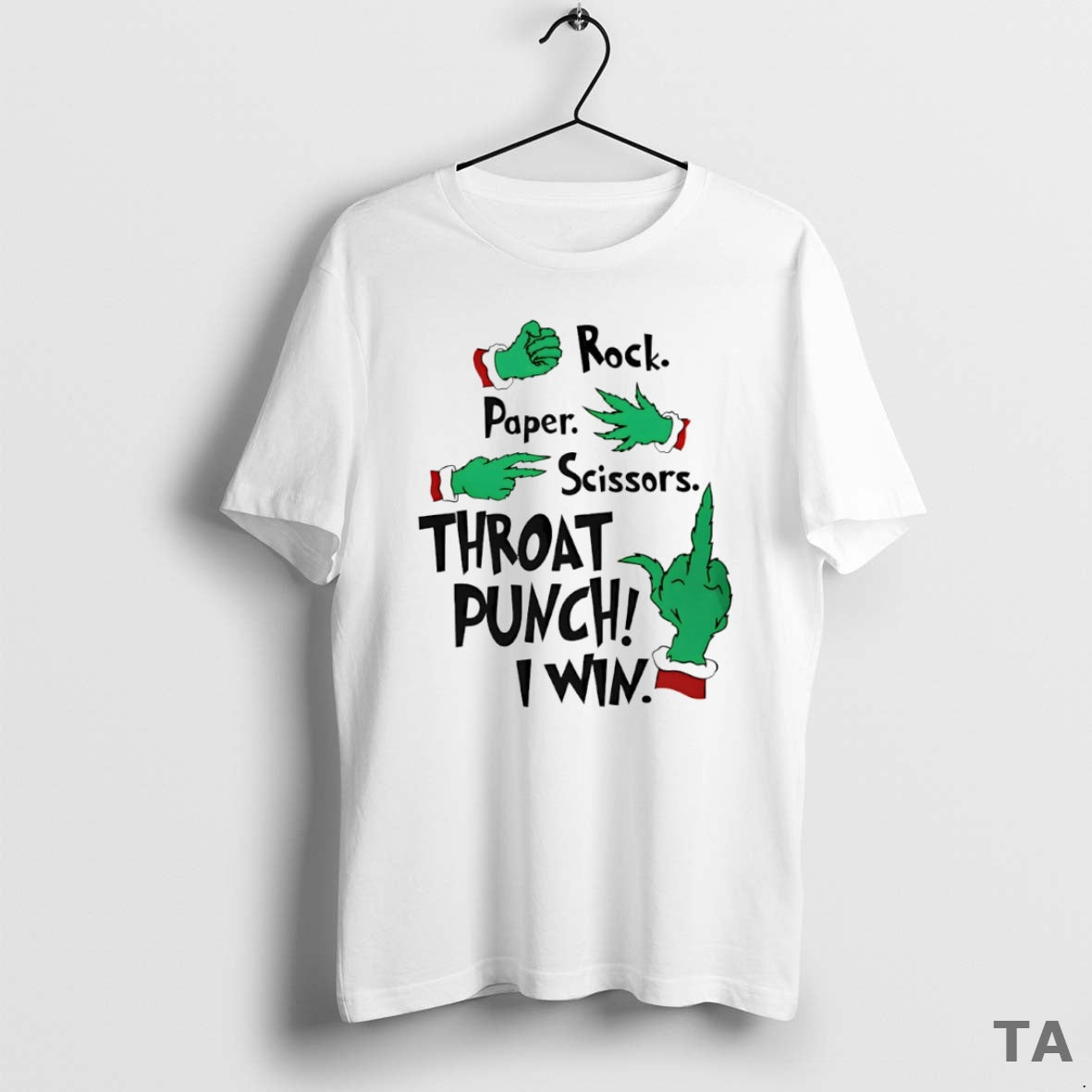 Top Grinch Hand Rock Paper Scissors Throat Punch I Win Circle T Shirt Sweater