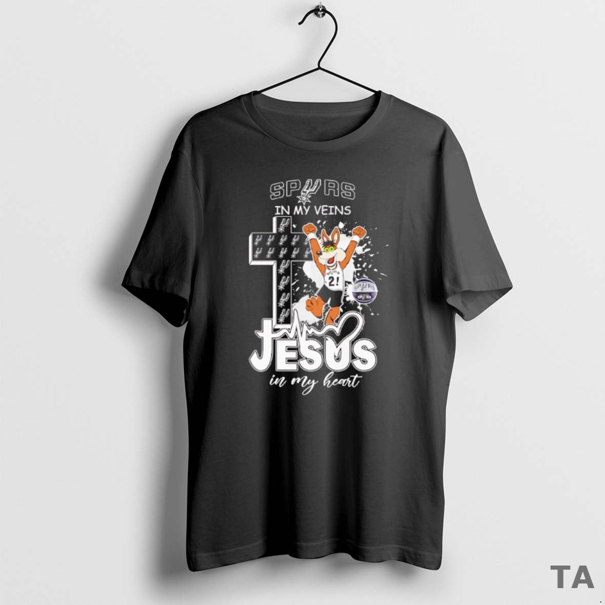 Top San Antonio Spurs Mascot In My Veins Jesus In My Heart T Shirt Sweater