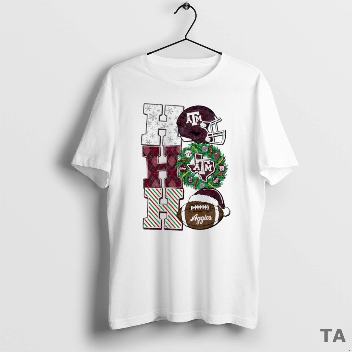 Top Texas A And M Aggies Ho Ho Ho Christmas Helmet Circle T Shirt Sweater