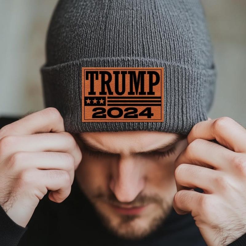 Trump 2024 Beanie Hats Leather Patch Make America Great Again Winter Hat Trump Supporters Winter Knit Hats