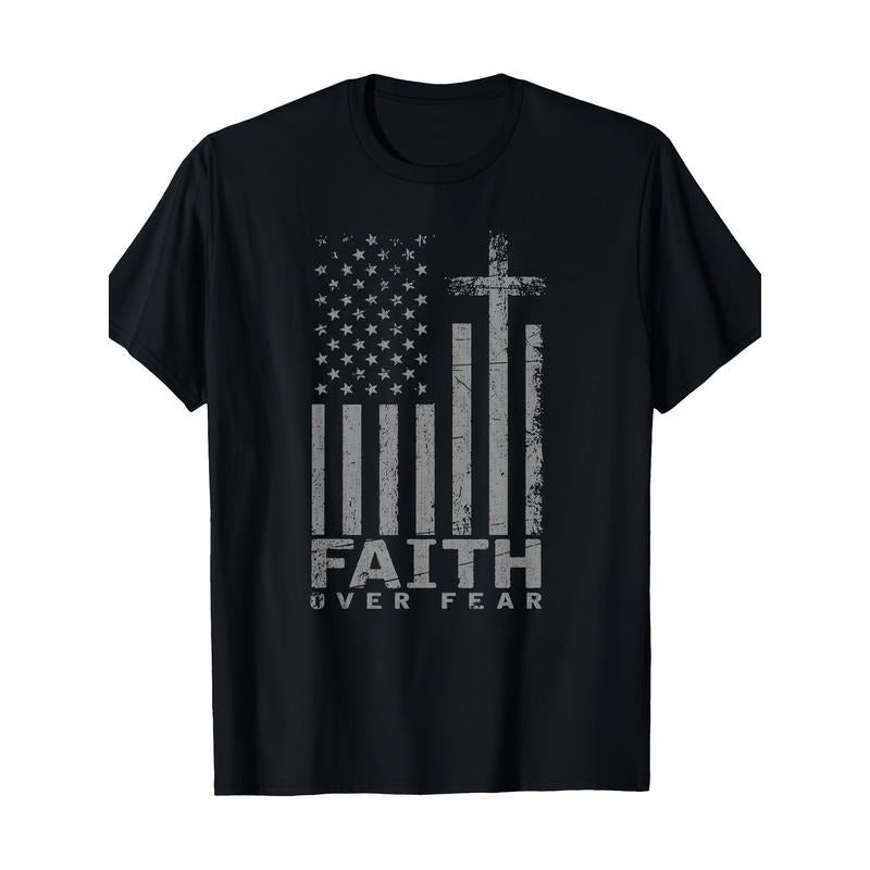 USA Flag Patriotic American Faith Over Fear Prayer T ShirtHalloween Made Usa