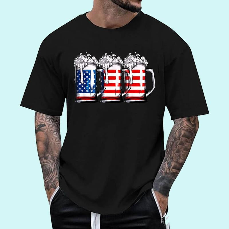 [ Cotton Shirt] Beer American Flag 4th July Merica Drinking USA