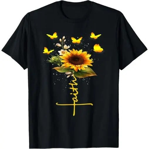 Vintage Faith Cross Sunflower Butterflies Flowers Christians Made USA