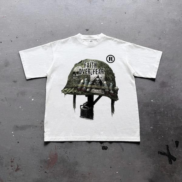 War Helmet Faith Over Fear Print Cotton Grunge Y2k Emo Scene Tapout Goth Amity Affliction Clothes T Shirt1