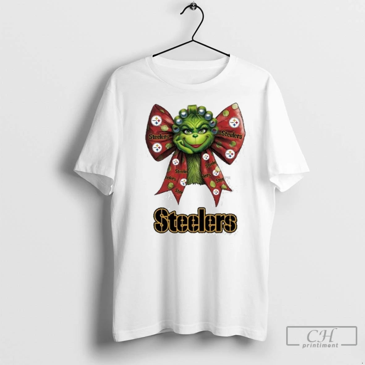 Women Grinch Bow Tie Steelers Logo T Shirts