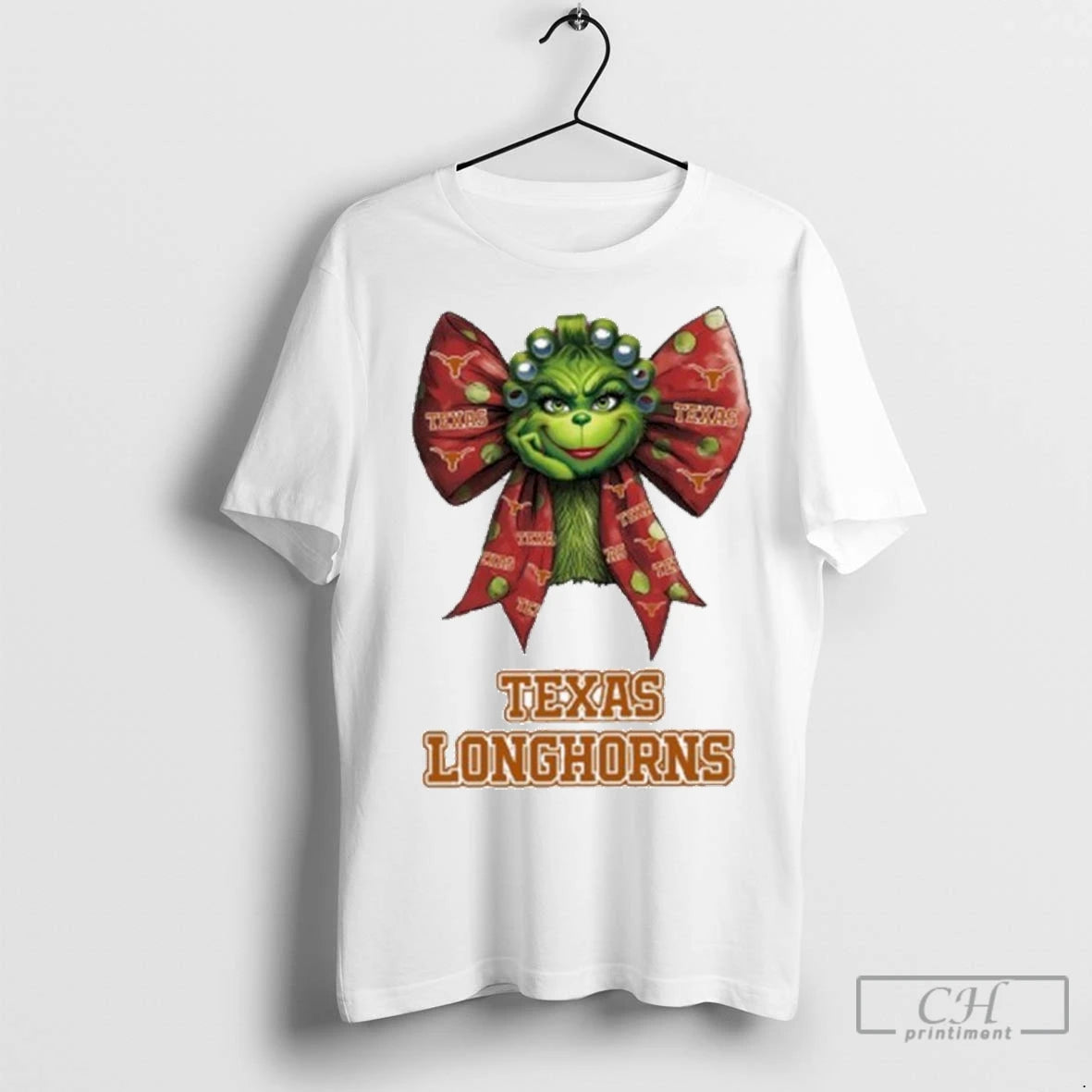 Women Grinch Bow Tie Texas Longhorns Logo T Shirts