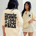 " Expensive Difficult Talks Back" Slogan Print Skeleton Hand Round Neck Back School Outfits Casual Half Sleeve Crew Neck Daily Clothes All Seasons Fall Clothes