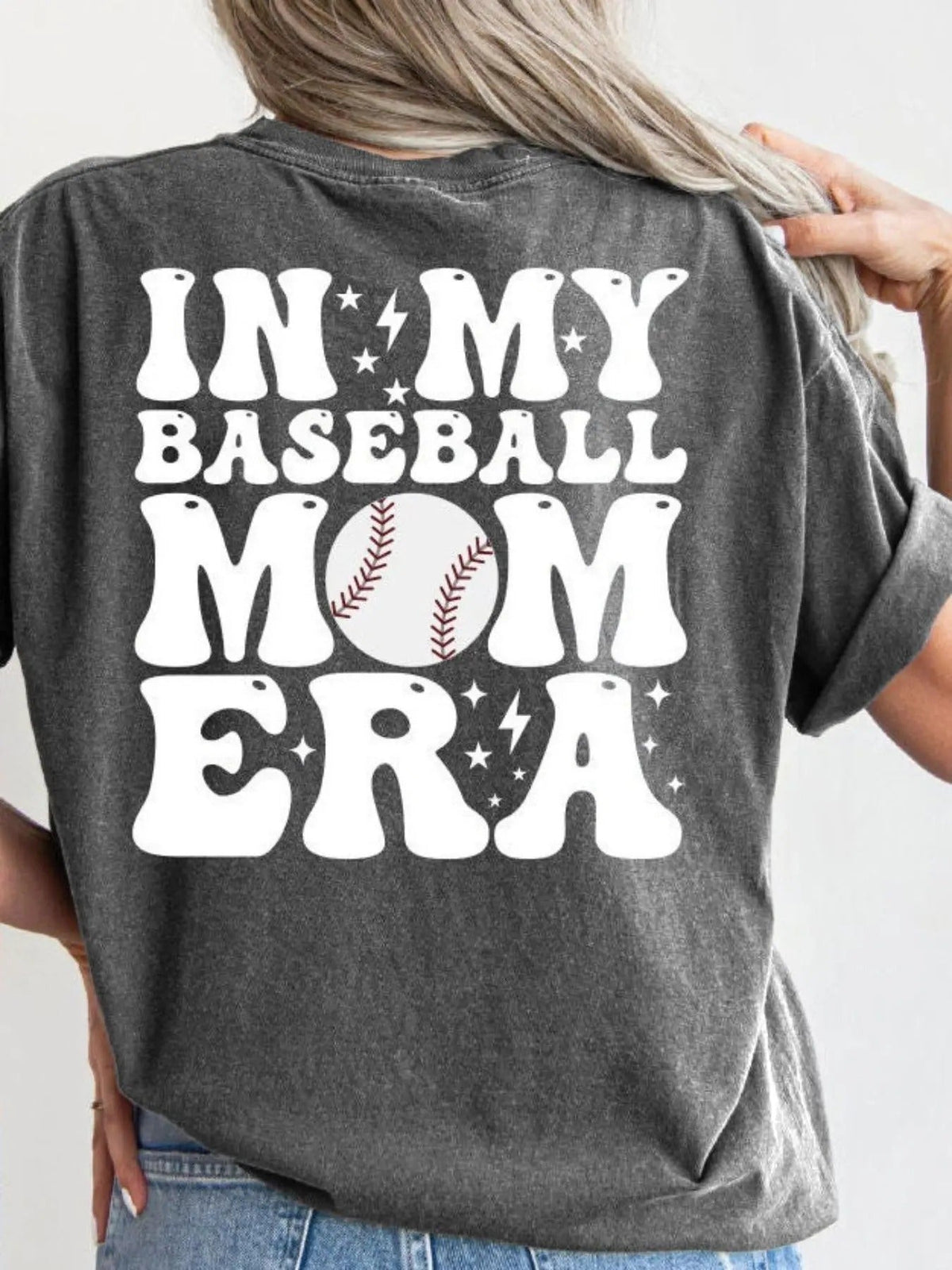 ""Mom" Letter & Baseball Print Round Neck Casual Drop Shoulder Half Sleeve Daily Clothes All Seasons