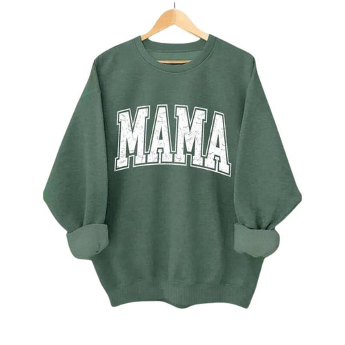 "MAMA" Letter Print Round Neck Lady Casual Long Sleeve Crew Neck Fall Clothes Top Daily Womenswear