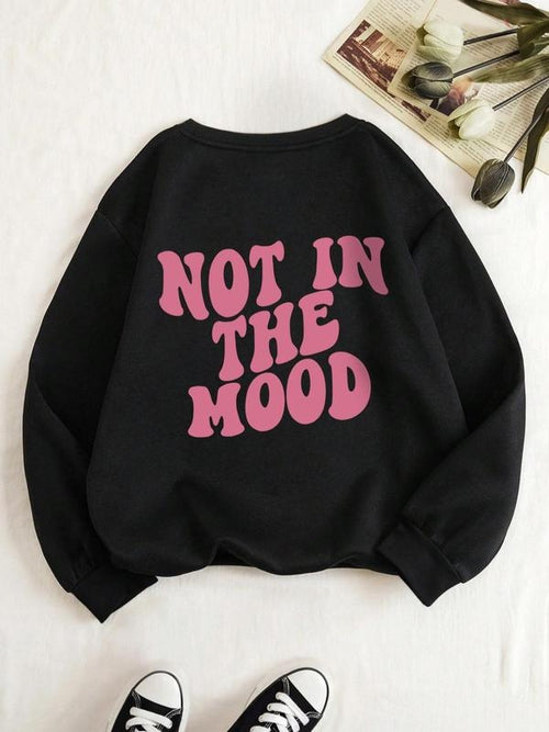 "NOT MOOD" Print Round Neck Casual Long Sleeve Streetwear Spring & Fall
