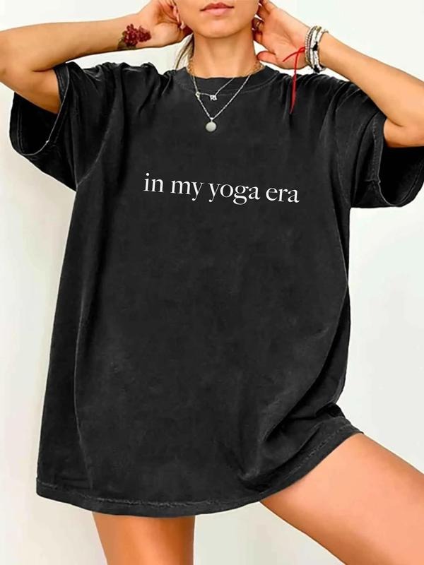 " My Yoga Era" Print Round Neck Casual Short Sleeve Crew Neck Summer Top Daily
