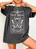 Butterfly & Moon & Star Print Round Neck Casual Crew Neck Daily All Seasons Tops