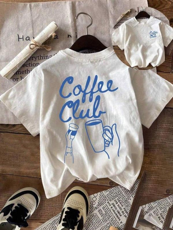 Coffee Club Print Round Neck Casual Short Sleeve Crew Neck Summer Top Daily