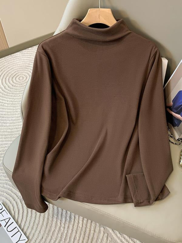 Letter Print Mock Neck Casual Long Sleeve Fall & Winter Clothes Daily