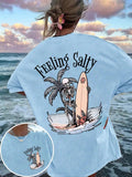 Skeleton Print Round Neck Vintage Casual Drop Shoulder Half Sleeve Daily All Seasons
