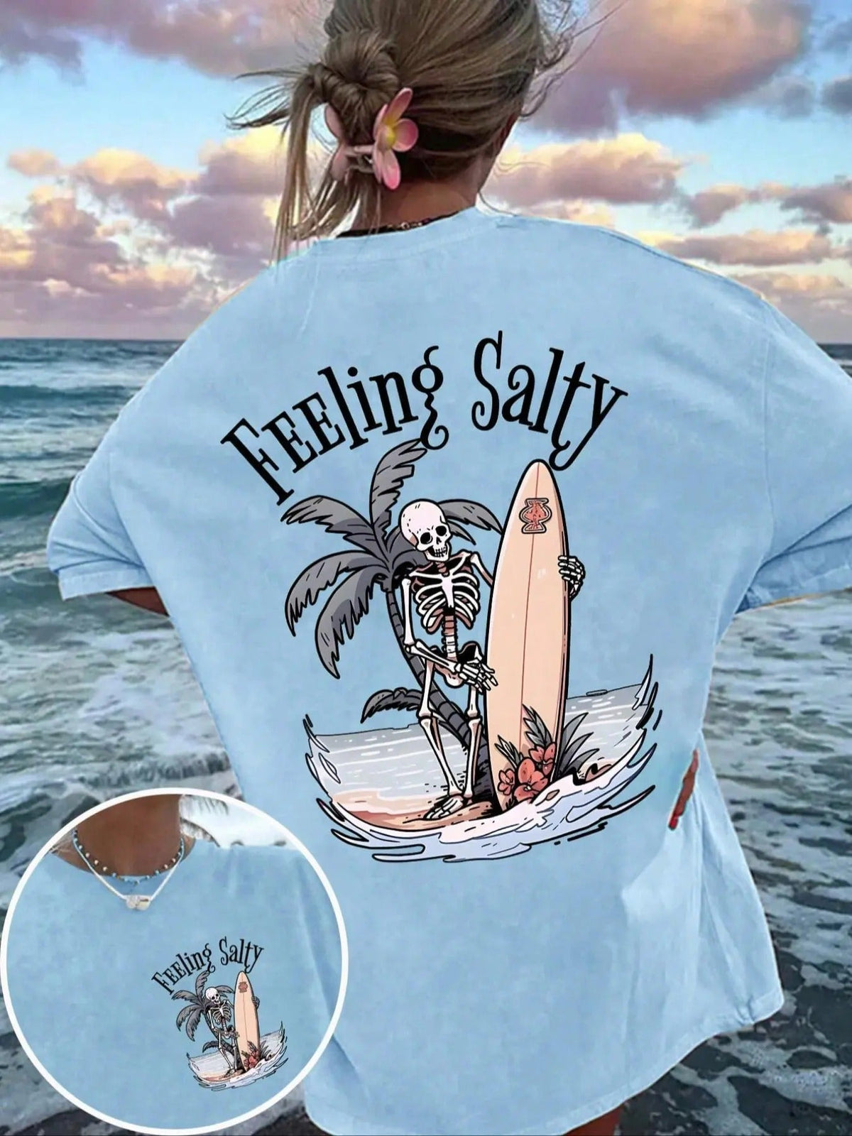 Skeleton Print Round Neck Vintage Casual Drop Shoulder Half Sleeve Daily All Seasons