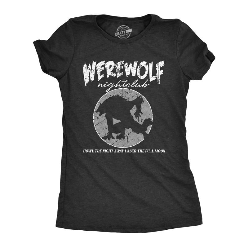 Werewolf Nightclub Funny Spooky Halloween Party Joke Funny Cute Slimming Top Comfortable Soft Womenswear Halloween Tops Funny Animal Top Black