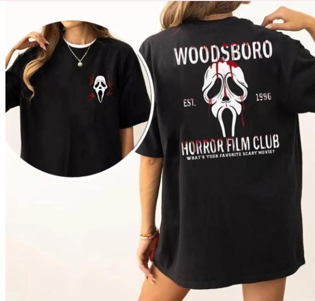 Woodsboro Horror Film Club 2 Sided Ghostface Shirt Scary Halloween Woodsboro Scream Shirt Scream Ghost Shirt