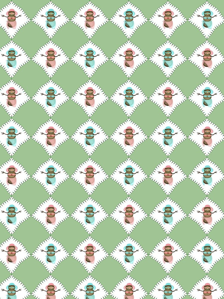 Harlequin Quilt Design Part of Coastal Christmas Collection in Pink, Blue and Sand by PD-Coastal
