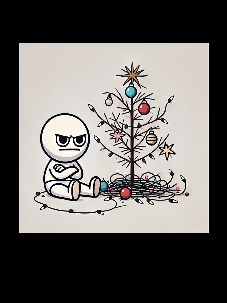 Frustrated Holiday Cartoon with Tangled Lights by dagzzzol