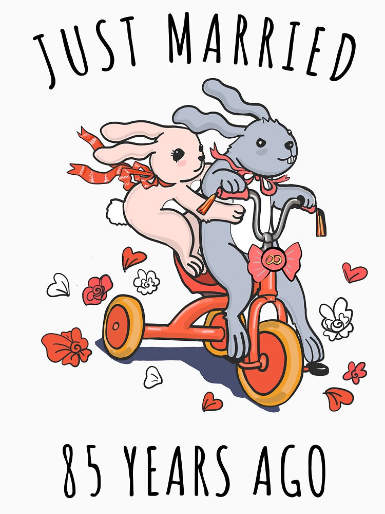 Just Married 85 Years Ago - 85th Anniversary Couple Bunnies Tee, Phone Cases And Other Gifts by MemWear
