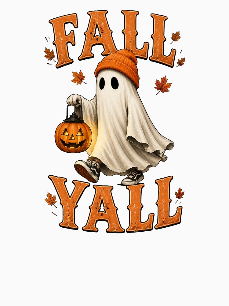 Fall Y’all Cute Ghost – Cozy Autumn Halloween Pumpkin Lantern Vintage T-Shirt by HectorStore11