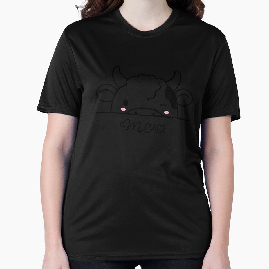 Cute Peeking Cow Moo Minimal Line Art by Express-Tee