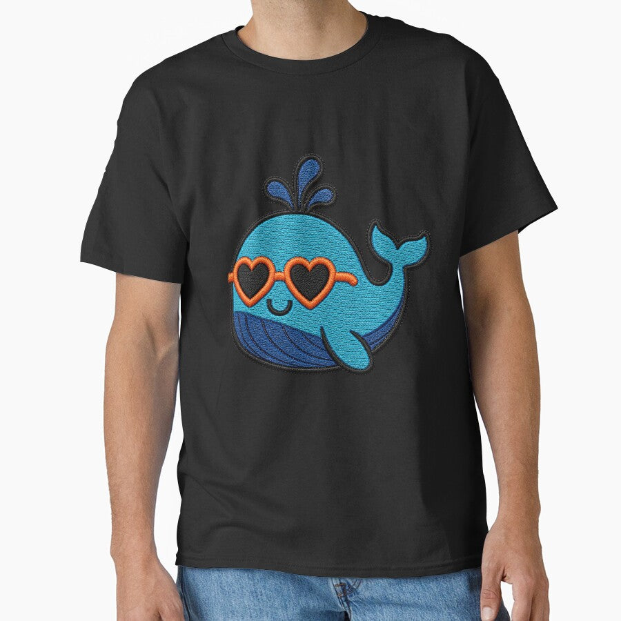 Happy Whale Embroidery Patch | Kawaii Whale with Heart Sunglasses by ColorSplash123