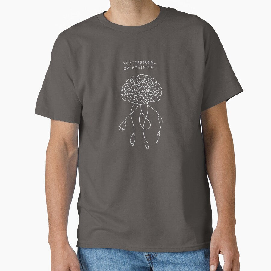 Professional Overthinker - Funny Minimalist Brain Graphic Tee by Golden Era Studio