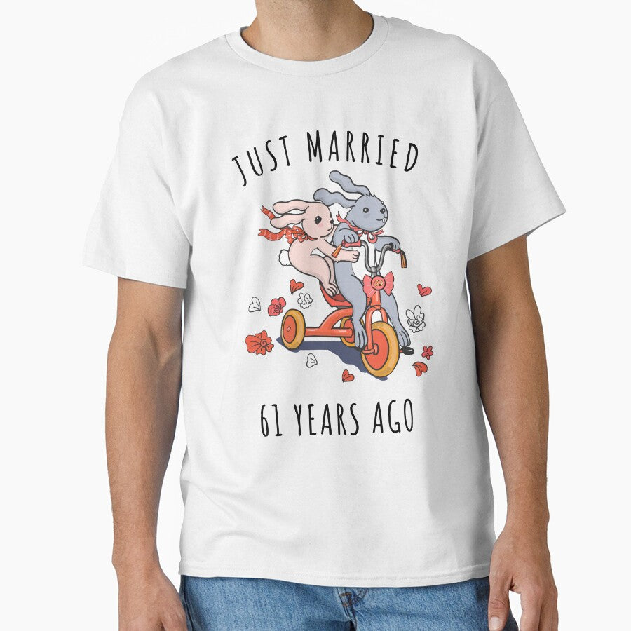 Just Married 61 Years Ago - 61st Anniversary Couple Bunnies Tee, Phone Cases And Other Gifts by MemWear