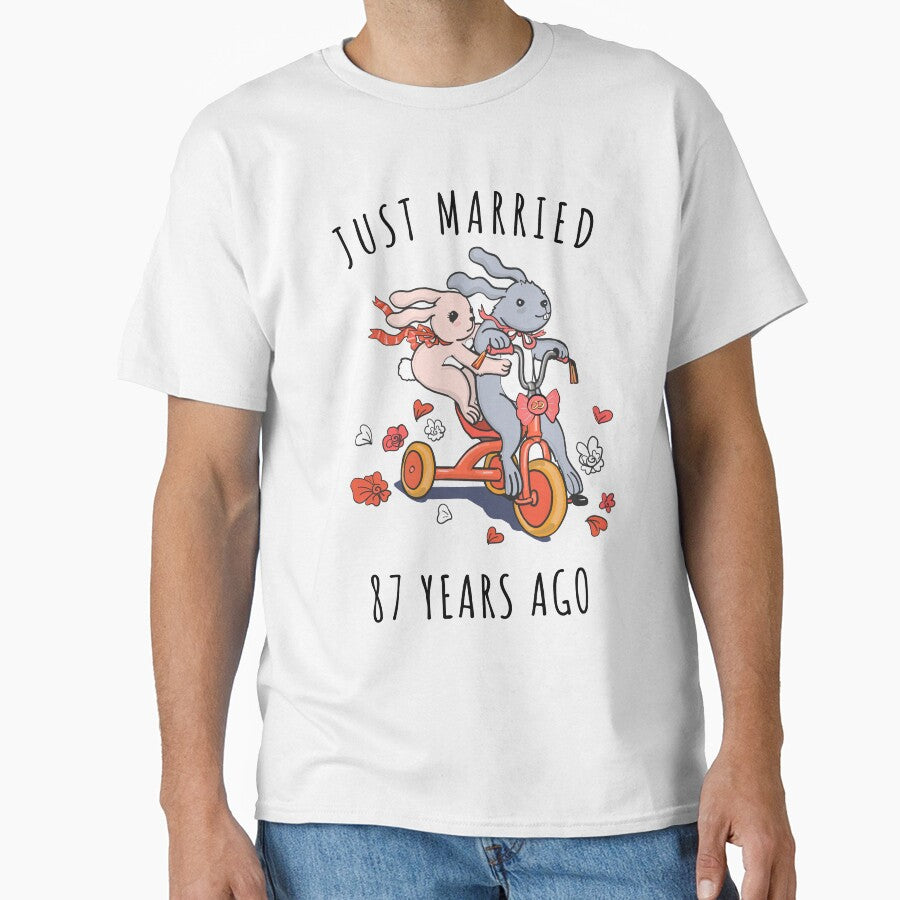 Just Married 87 Years Ago - 87th Anniversary Couple Bunnies Tee, Phone Cases And Other Gifts by MemWear