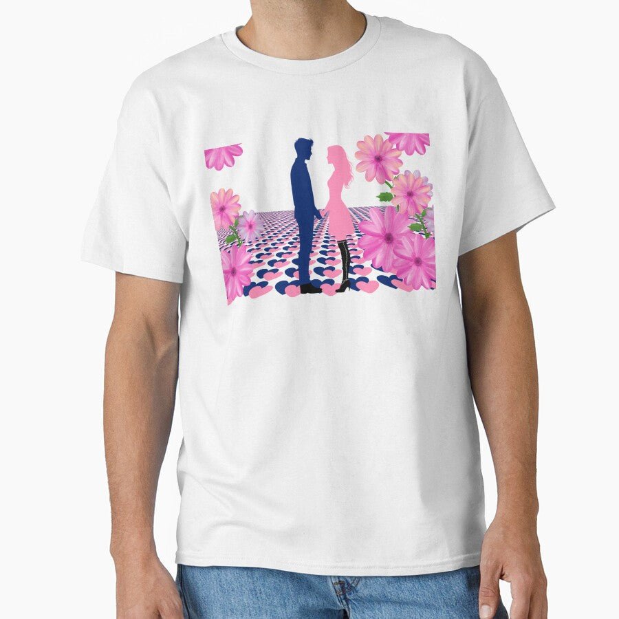 Romantic Couple Silhouette with Pink Flowers and Heart Floor by MigWhimsy