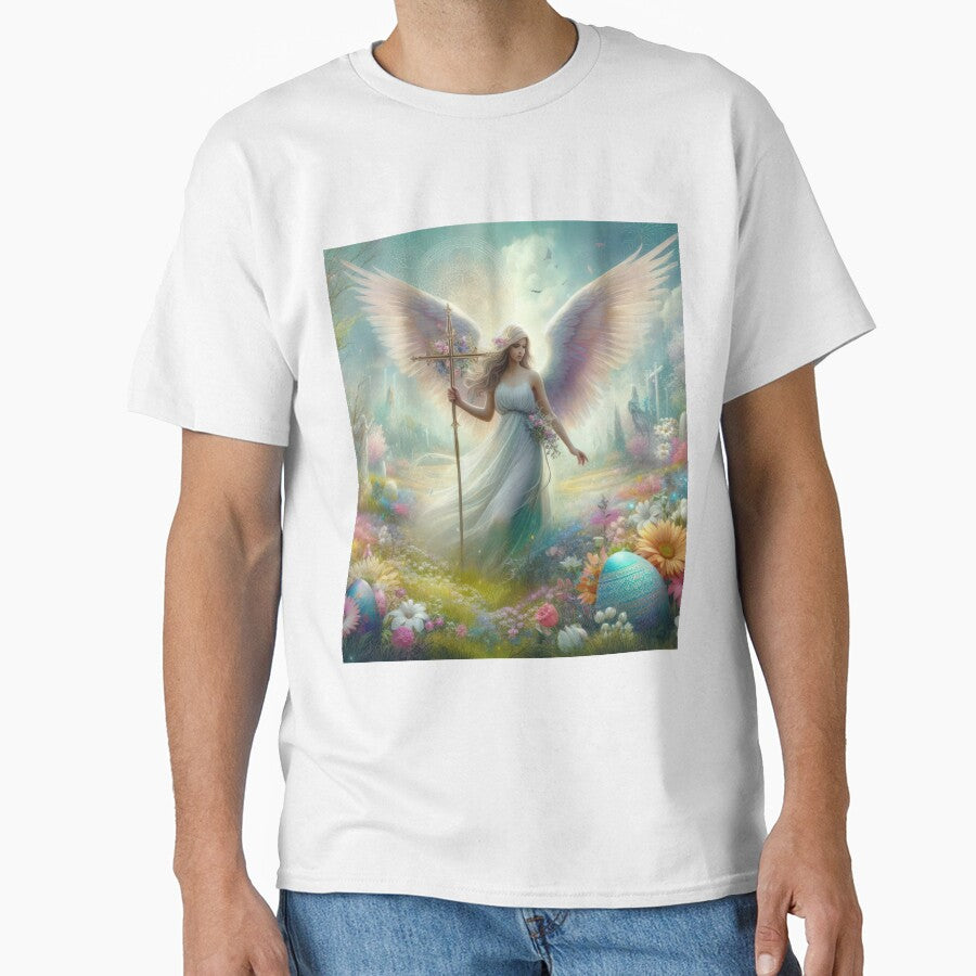 beautiful female angel holding cross fantasy easter landscape by Expressions-Sel
