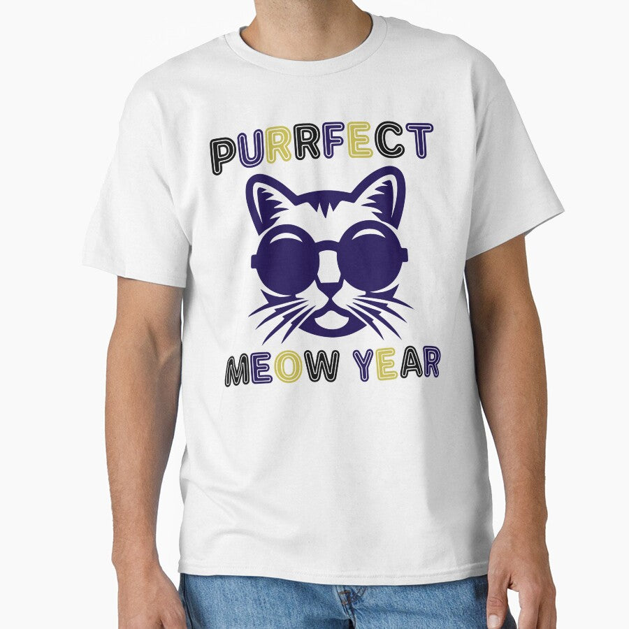 Purrfect Meow Year - Cool Cat Wearing Sunglasses ready for New Year's Eve Party (Multi-Color Dark Design) by Spiprinto
