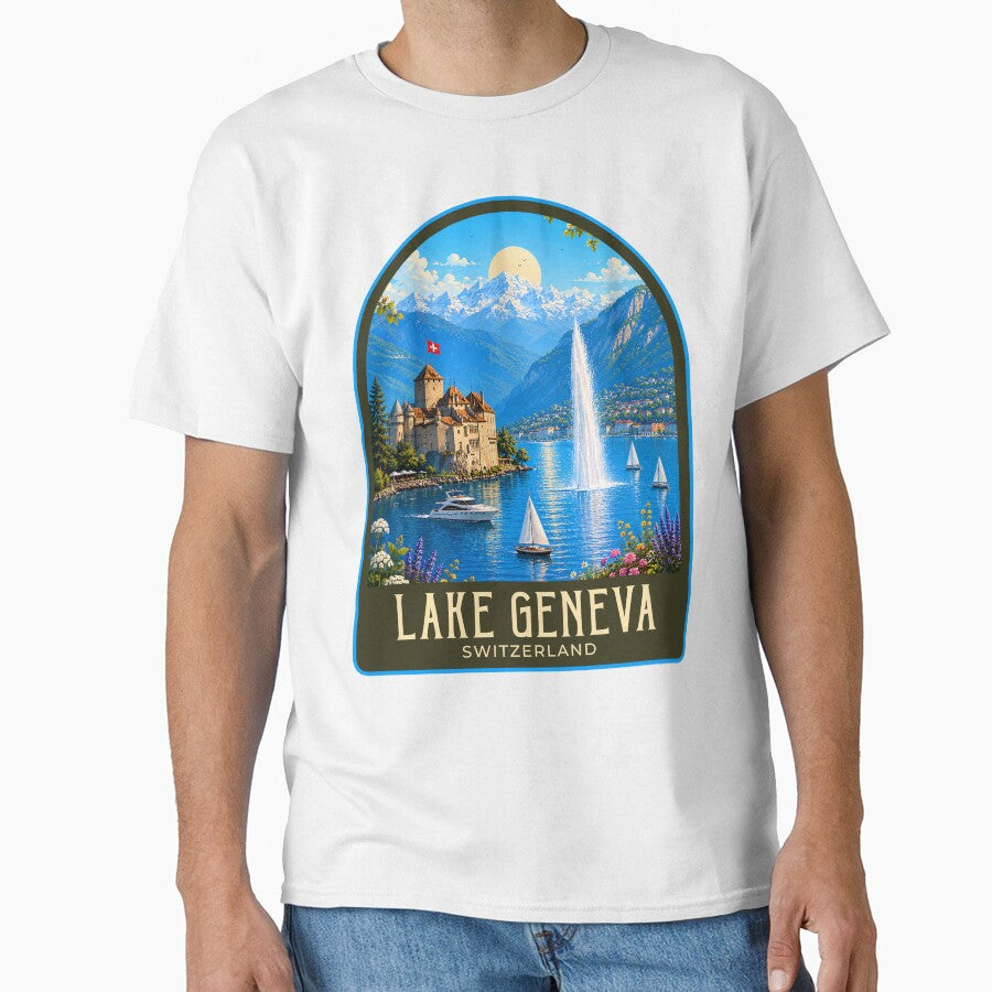 Lake Geneva Vintage Travel Illustration by HomeLivingCo