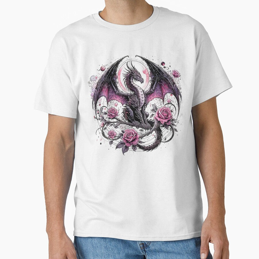 Black Dragon And Roses Graphic Design by INKRebelGraphic
