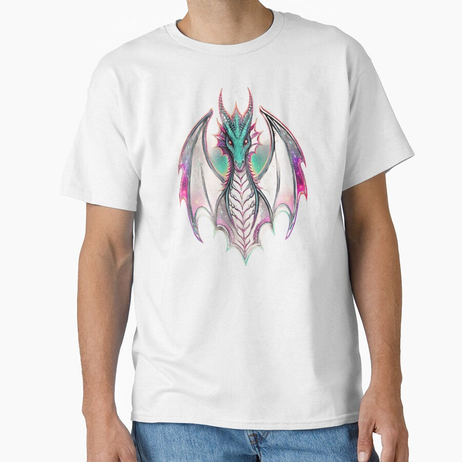 Cosmic Neon Dragon – Fantasy Celestial Dragon Art T-Shirt by Mousy17