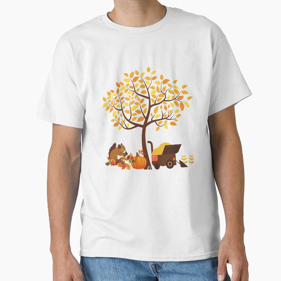 happy y'all funny autumn tree with falling leaves harvest pumpkin and squirrels by mydreamcatcher