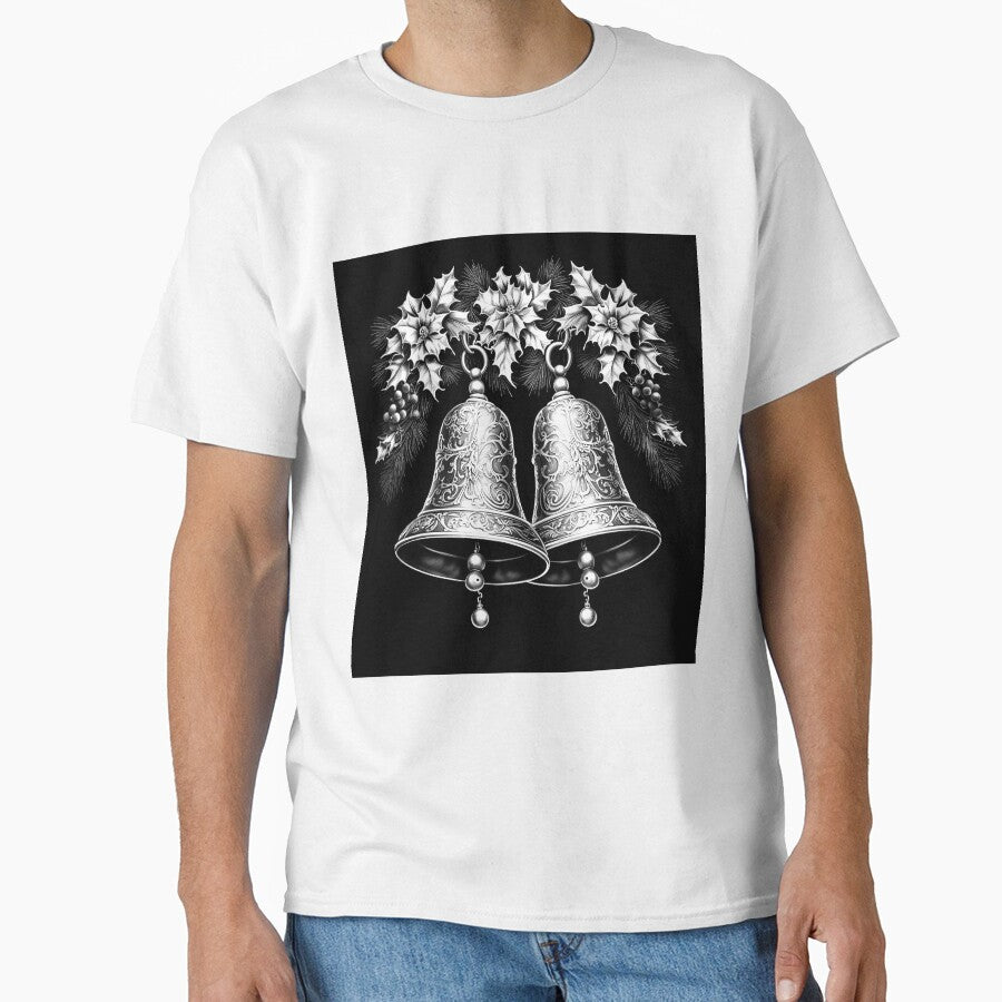 Vintage Christmas Bells Black and White Holiday Illustration by inkoutninja
