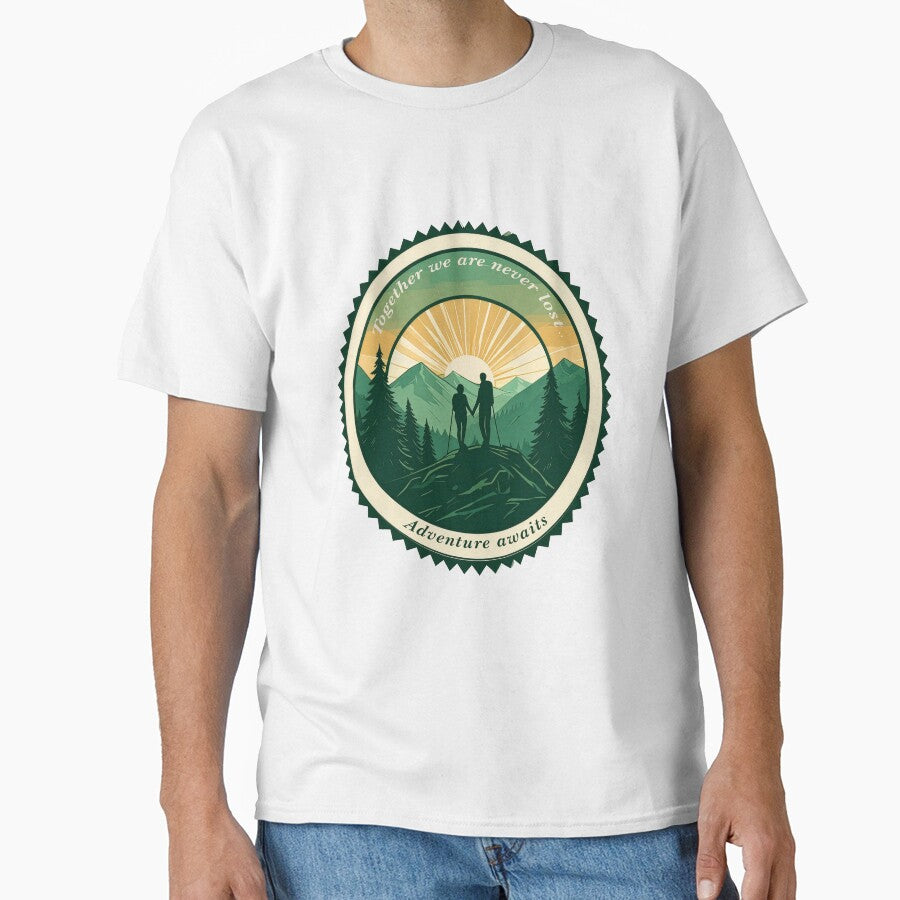 Together we are never lost couple hiking badge sunset mountain print by icemanphotos
