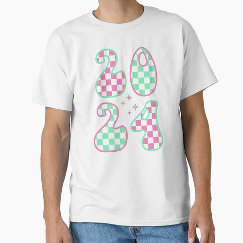 2024 - Happy New Year Cute Retro Groovy Celebration (Chess Pattern Pink and Green Design) by Spiprinto