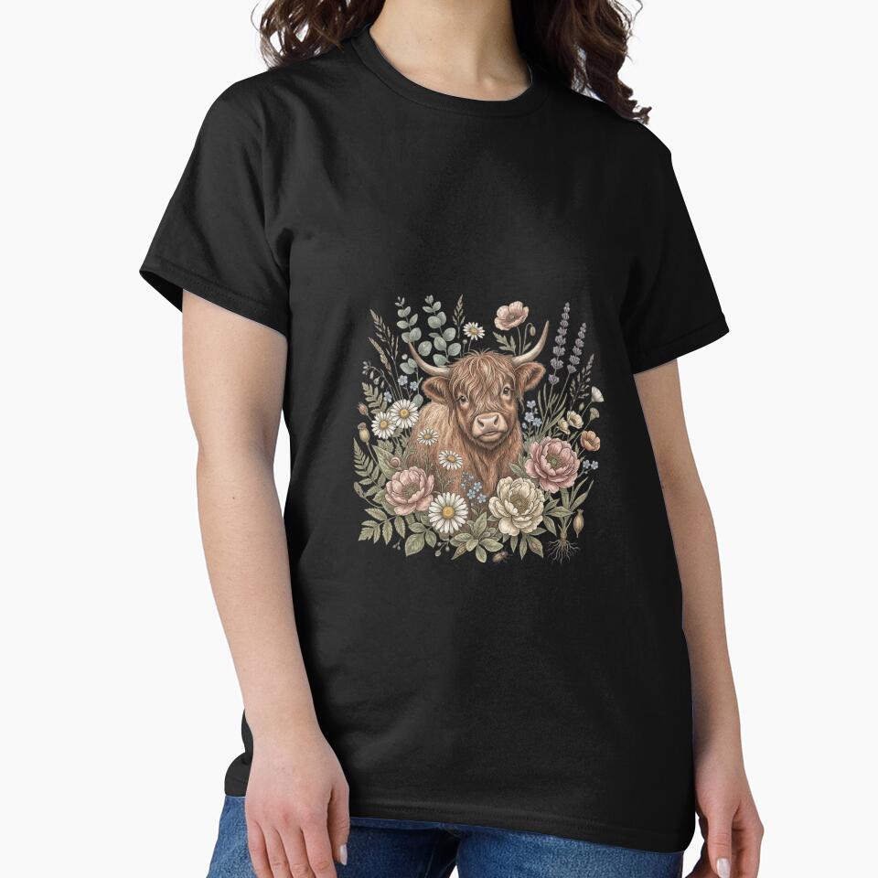 Vintage Highland Cow with Wildflowers | Cottagecore Floral Animal Illustration by abdelski