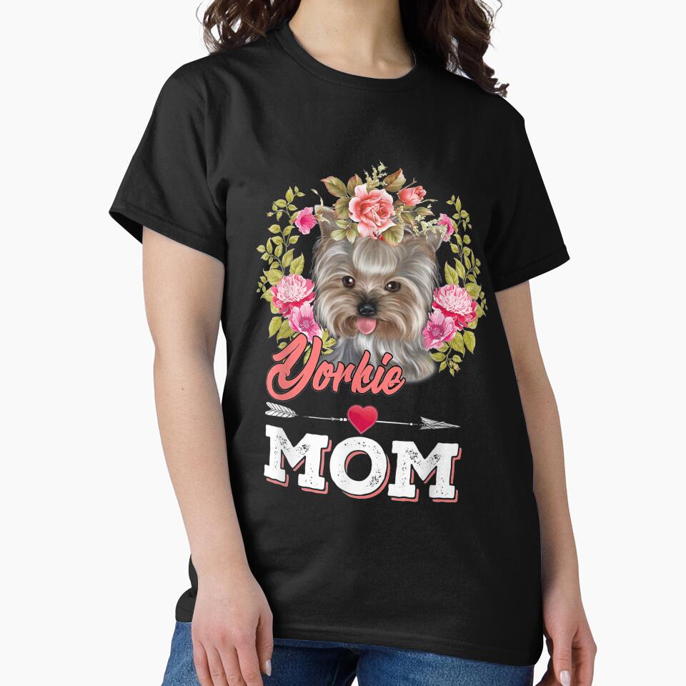 Yorkie Mom Floral Heart With Arrow Mother's Day Gift by JesseMill
