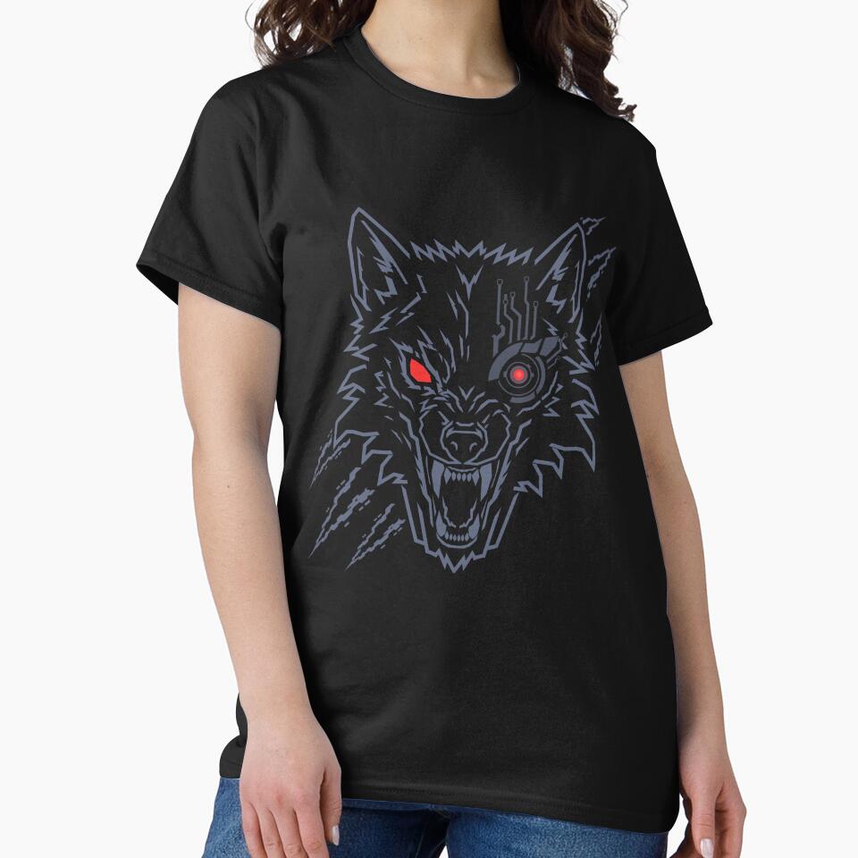 Cyber Wolf Stealth Edition – Cyberpunk Robotic Wolf Futuristic Sci-Fi AI Animal Graphic T-Shirt by Neon_Ronin