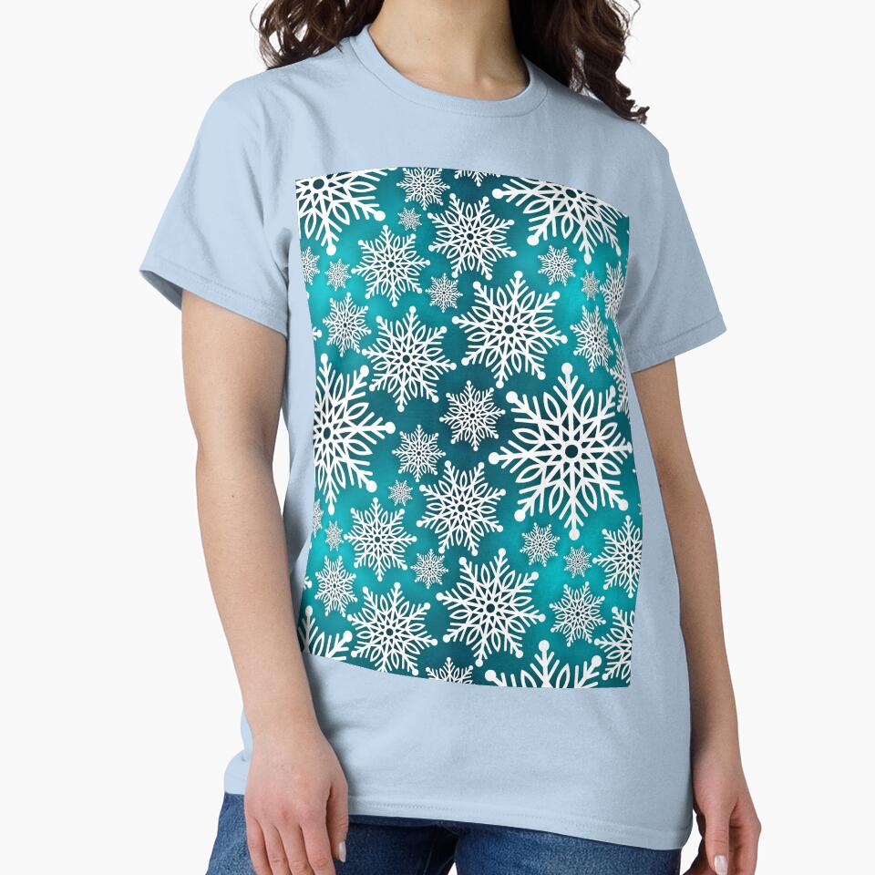 White Snowflake and Turquoise Christmas Paper Pattern by TeeGeeTees