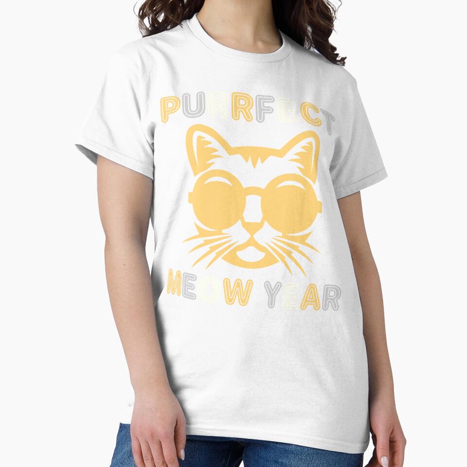 Purrfect Meow Year - Cool Cat Wearing Sunglasses ready for New Year's Eve Party (Multi-Color Light Design) by Spiprinto