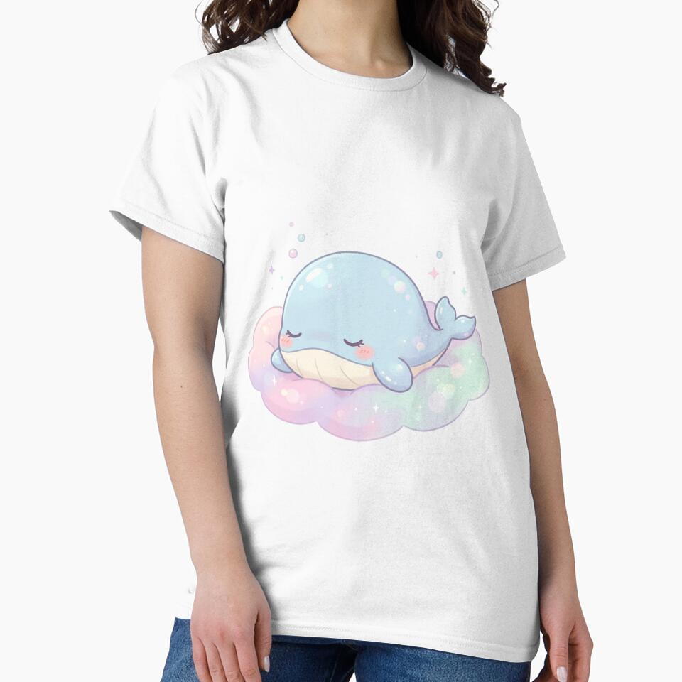 Sleepy Kawaii Whale on Pastel Cloud – Cute Dreamy Aesthetic Cartoon by soletstudio