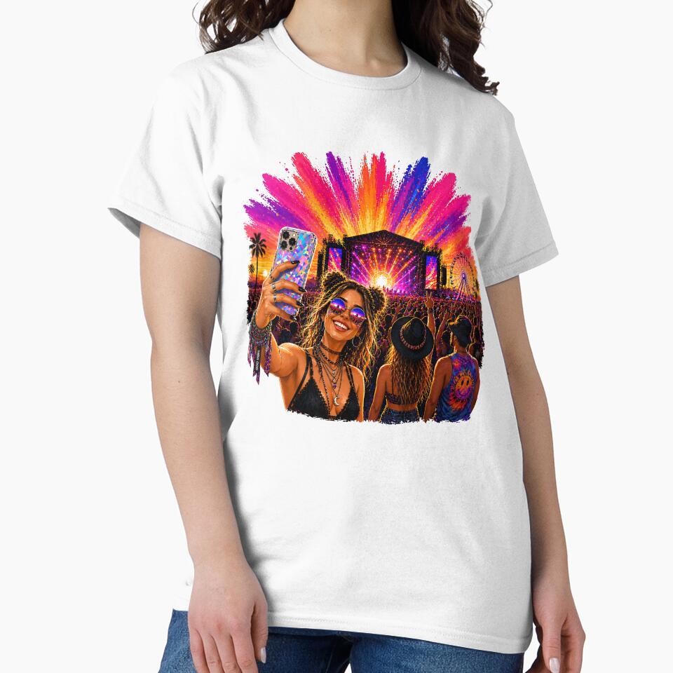 Festival Selfie Sunset – Neon Music Crowd Party Vibes Art by Digital Culture Studio